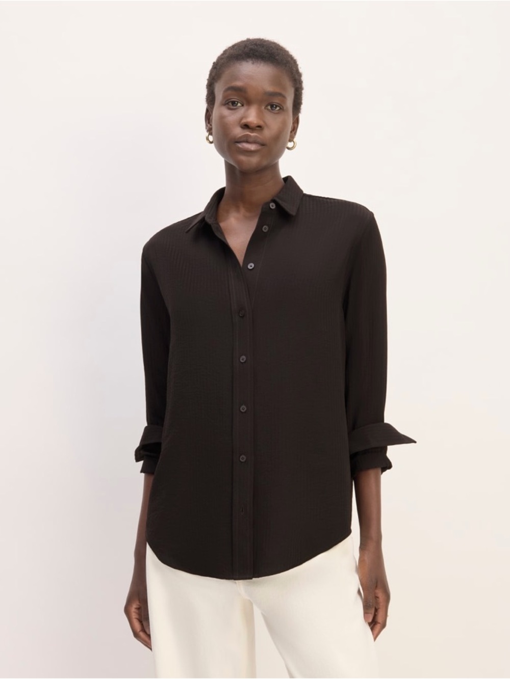 Everlane Black Lightweight City Stripe Textured Shirt NWT Sz 4